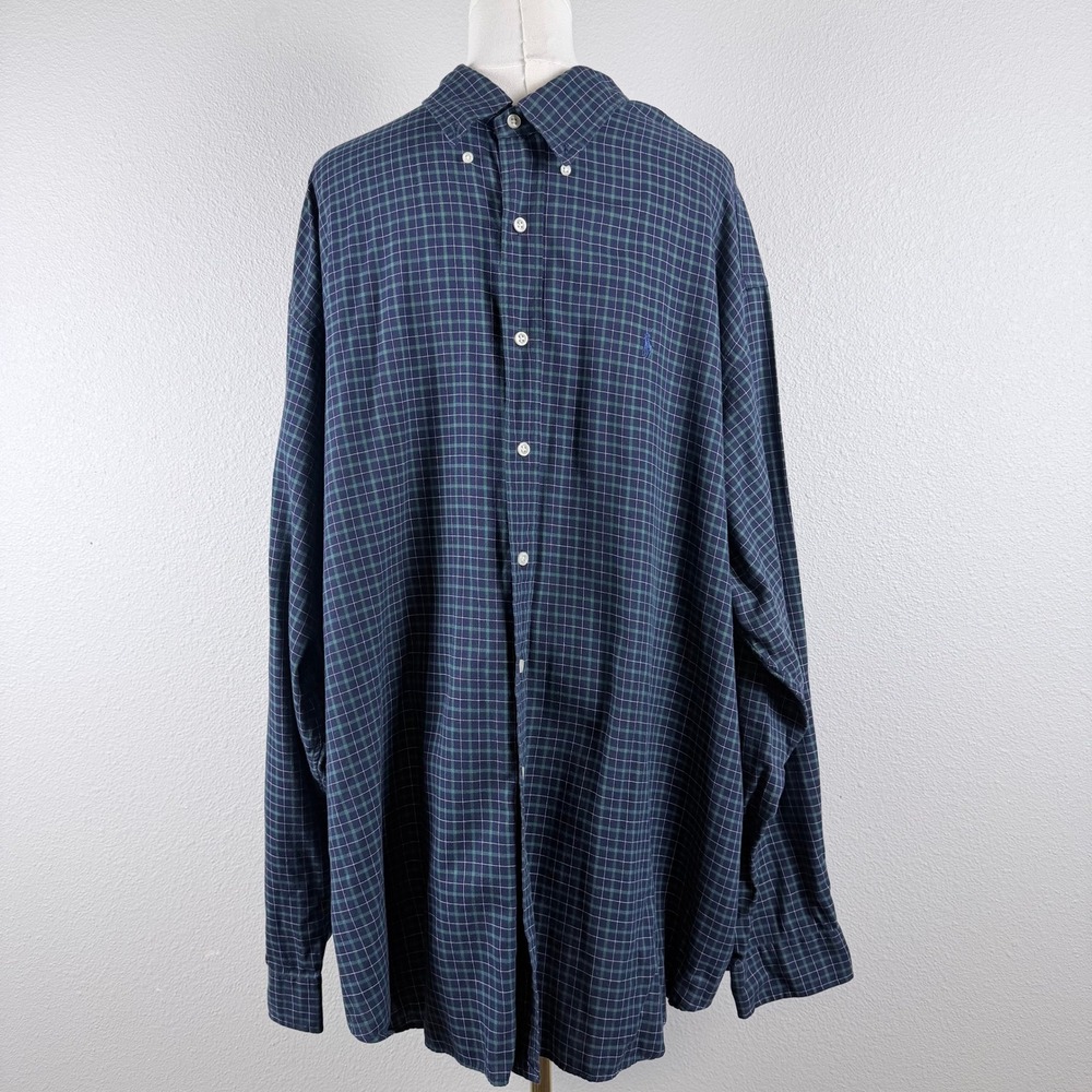 Ralph Lauren Blake Mens XXL Green Navy Plaid Cotton Button Down Shirt LS